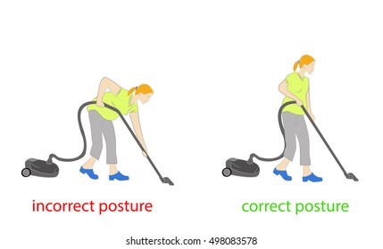 correct posture during cleaning. vector illustration