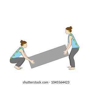 Correct posture to lift a heavy object safely. Illustration of health care. vector illustration 