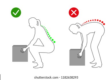 Correct posture to lift a heavy object, Women lifting object line drawing