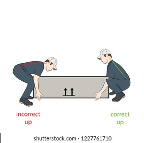 Correct posture to lift a heavy object safely. Illustration of health care. vector illustration