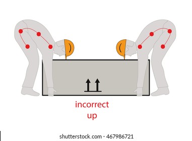 Correct posture to lift a heavy object safely. Health care vector illustration