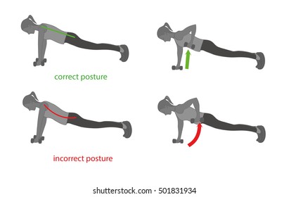 correct posture and proper exercises. vector illustration.