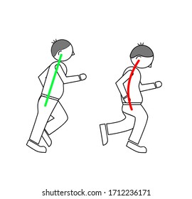La postura correcta corre a más rápido y reduce considerablemente la posibilidad de lesión. ilustración vectorial.