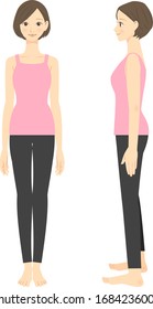 Correct posture woman illustration. Front and side.