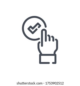 Corregir el icono de la línea de selección. Signo de contorno vectorial de marca de verificación de selección manual.