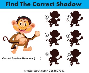 Correct Shadow Educational Matching Game With Fun Character. Logic Games For Kids. Learnig Card For Child Kindergarten Or School.