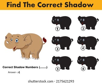 Correct Shadow Educational Matching Game With Fun Character. Logic Games For Kids. Learnig Card For Child Kindergarten Or School.