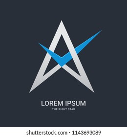 Correct Sign on Silver Star. Vector Illustration