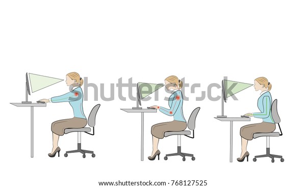 Correct Sitting Desk Posture Ergonomics Advices Stock Vector