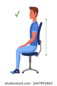 Posição sentada correta. Boa postura sentada. Ilustração vetorial em estilo plano isolada para plano de fundo branco