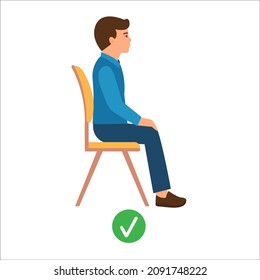 Correct sitting position. Medical infographics with a child's spine sitting correctly on a chair. Vector illustration isolated