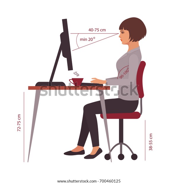 Correct Sitting Position Office Desk Posture Stock Vektorgrafik