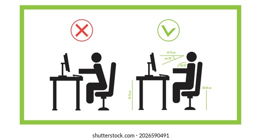 Correct sitting posture. Vector infographics. Posture correct, health correct sitting, body correct sitting infographic