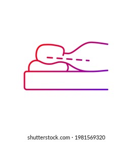 Correct Sleeping Position For Reducing Neck Pain Gradient Linear Vector Icon. Natural Alignment. Back-lying Posture. Thin Line Color Symbols. Modern Style Pictogram. Vector Isolated Outline Drawing