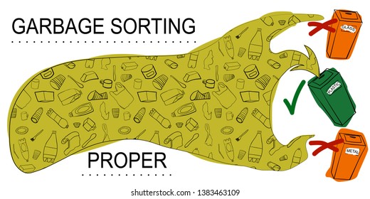 Correct sorting of garbage for recycling. Plastic waste - in a container for plastic. Cleanliness rules.