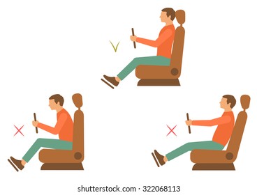 correct spine posture, bad sitting position, back pain, vector illustration