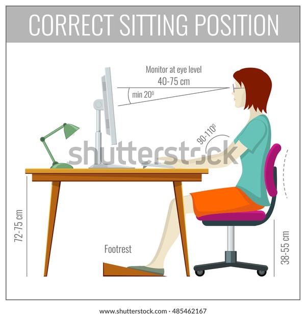 Correct Spine Sitting Posture Computer Health Stock Vector