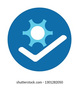 Correct symbol with gear icon in trendy flat style 