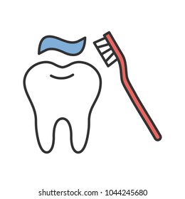 Correct teeth brushing color icon. Tooth with toothbrush. Isolated vector illustration