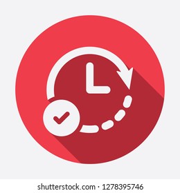 Correct time icon. Clock icon with check sign. Clock icon and approved, confirm, done, tick, completed symbol. Vector icon