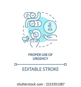 Correct use of urgency turquoise concept icon. Marketing psychology tactic abstract idea thin line illustration. Isolated outline drawing. Editable stroke. Arial, Myriad Pro-Bold fonts used