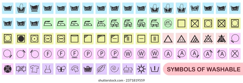 Correct washing. Laundry icons set. Laundry symbols. Vector illustration. EPS 10.