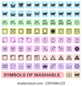 Correct washing. Laundry icons set. Laundry symbols. Vector illustration. EPS 10.