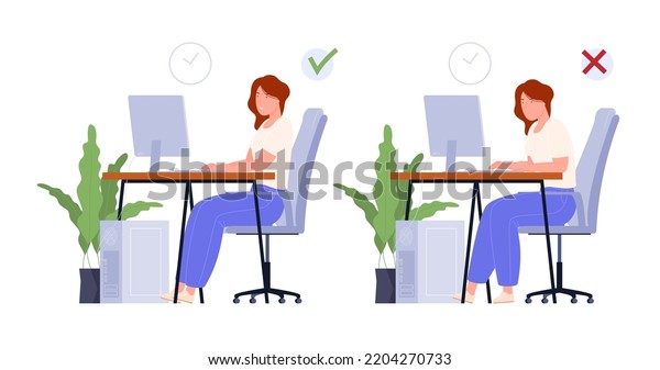 Correct Way Sit Desk While Using Stock Vector (Royalty Free) 2204270733 ...