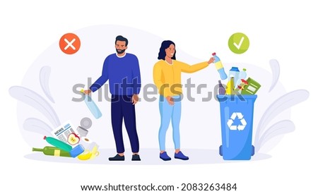 Similar – Image, Stock Photo Boy putting litter in recycling box