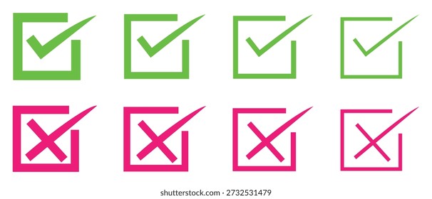 Correct and wrong icons signs, Check mark icon button set. green and red colors tick and cross icons. Vector illustration.