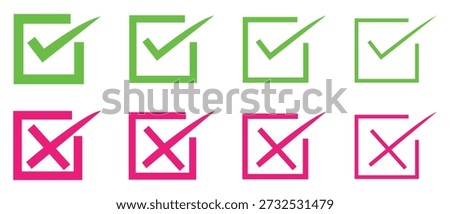 Correct and wrong icons signs, Check mark icon button set. green and red colors tick and cross icons. Vector illustration.