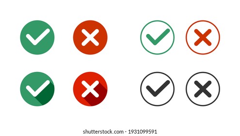 Correct Wrong - Yes No - Approved Rejected Icons Vector Set