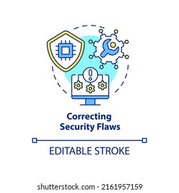 Correcting security flaws concept icon. Cybersecurity risk management abstract idea thin line illustration. Fix breaches. Isolated outline drawing. Editable stroke. Arial, Myriad Pro-Bold fonts used