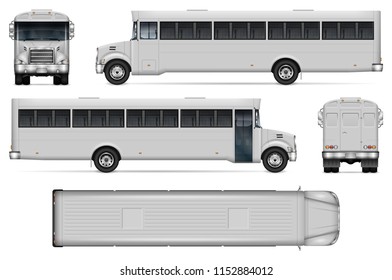 Correction bus vector mockup on white background with side, front, back, and top view. All elements in the groups on separate layers for easy editing and recolor.