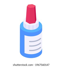 Correction fluid in isometric style icon, writing purposes
