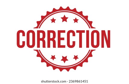 Sello de goma roja del sello de corrección sobre fondo blanco. Signo de marca de corrección. Sello de corrección.