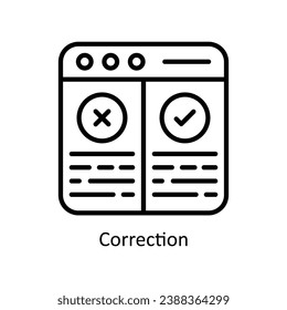 Ilustración de diseño de iconos del contorno del vector de corrección. Símbolo de negocio y administración sobre archivo EPS 10 en fondo blanco