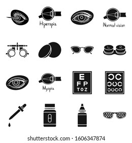 Correction of vision vector black icon set.Vector isolated illustration ophthalmology and correction of vision .Icon set of diagnostic eye.