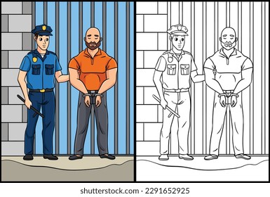 Corrections Officer Coloring Page Illustration