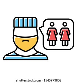Corrective rape color icon. Custodial woman abuse in institutions. Rape as punishment for gender identity, orientation. Sexual harassment of females, lesbians. Isolated vector illustration