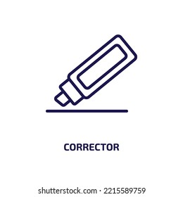 icono corrector de la colección de educación. Corrector lineal delgado, ofimática, icono de contorno de pluma aislado en fondo blanco. Signo de corrector de vectores de línea, símbolo para web y móvil