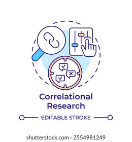 Correlational research multi color concept icon. Statistics, monitoring. Data collecting. Round shape line illustration. Abstract idea. Graphic design. Easy to use in infographic, presentation