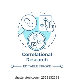 Icono de concepto azul suave de investigación correlacional. Estadísticas, seguimiento. Recopilación de datos. Ilustración de línea de forma redonda. Abstractas idea. Diseño gráfico. Fácil de usar en infografía, presentación