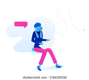 Correspond via social networks background. Modern illustration slider site page. The concept of an email faster than normal. Web banner correspond and communicate regardless. Vector design image.