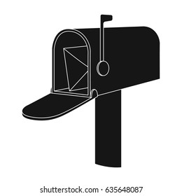 Correspondence box.Mail and postman single icon in black style vector symbol stock illustration web.