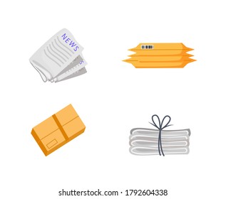 Correspondence Flat Color Vector Object Set. Postal Service. Letter For Shipment. Newspaper Pile. Envelope For Delivery Isolated Cartoon Illustration For Web Graphic Design And Animation Collection