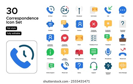 Correspondence Flat Icon Set: Letters, Emails, and Written Communication Icons
