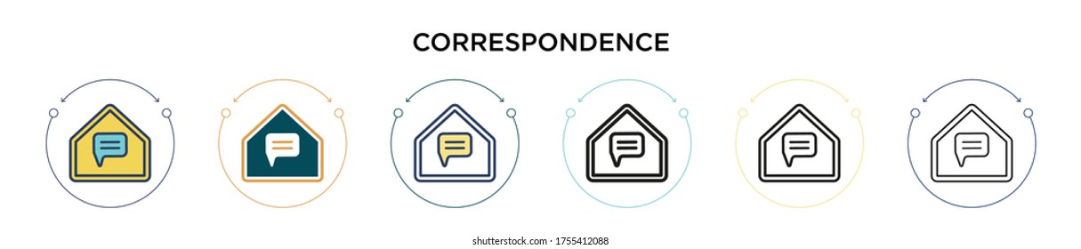 Icono de correspondencia en estilo relleno, delgado, contorno y trazo. Ilustración vectorial de dos iconos de los vectores de correspondencia en color y negro se puede utilizar para móviles, ui, web