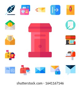 correspondence icon set. 17 flat correspondence icons. Included write, mail, email, letterbox, mailbox, writing, post office, mailed, love letter, send, private message icons