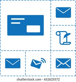 Correspondence icon. set of 6 correspondence filled icons such as feather and paper, mail